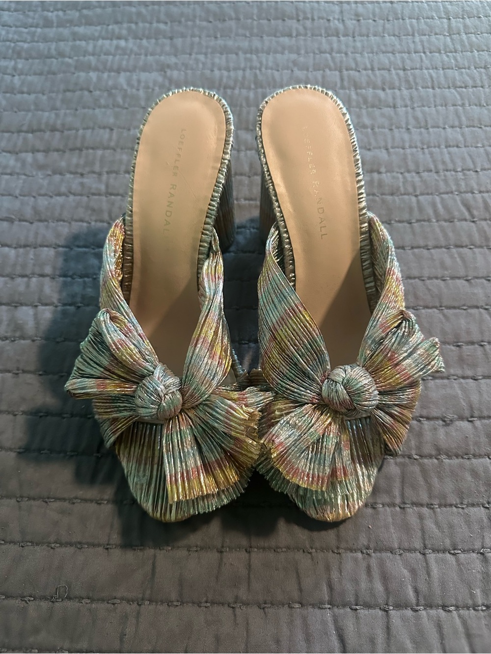 Loeffler Randall Pastel Multicolor Pleated Bow Heel EUC